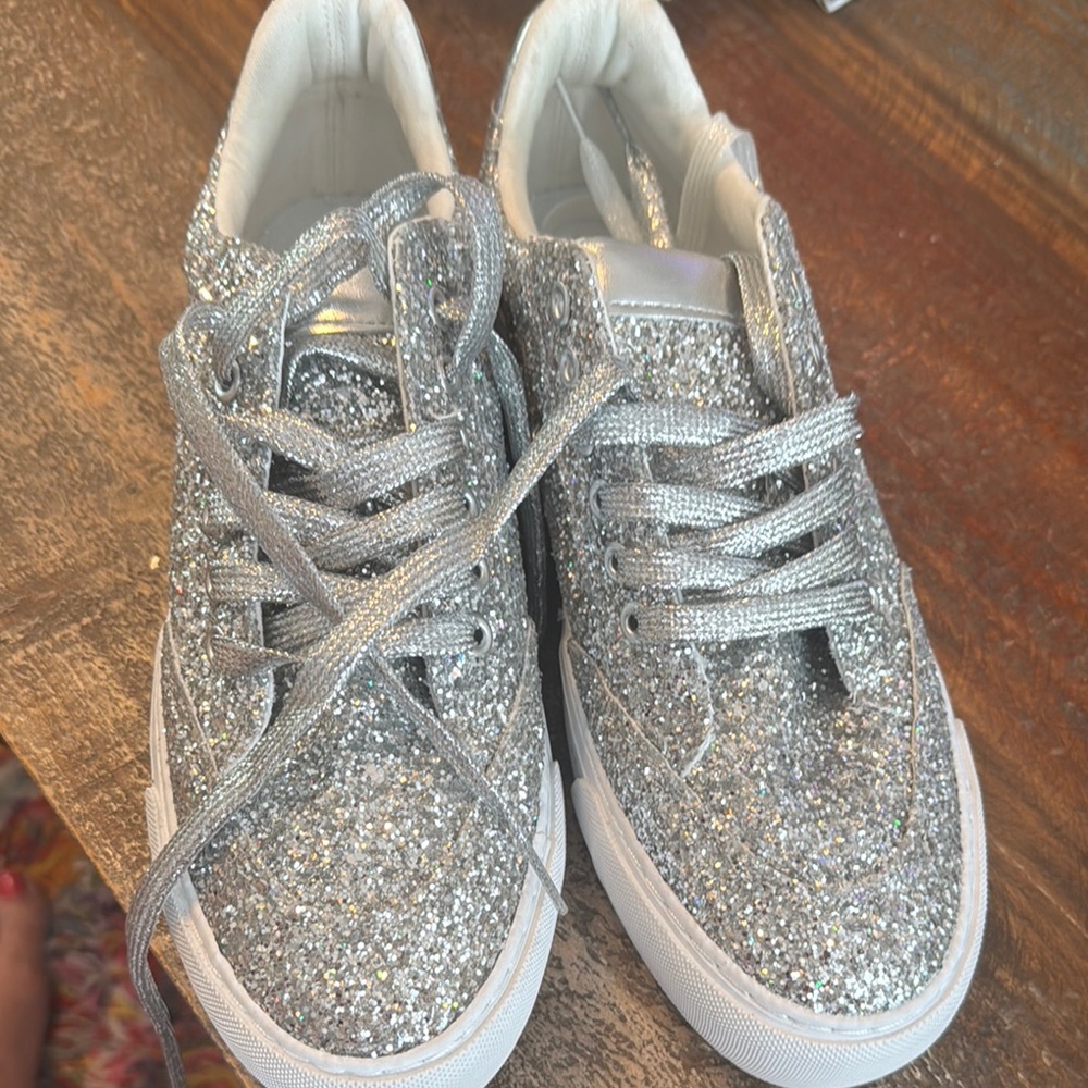 Sparkling Silver Glitter Sneakers Size 11 /42 NWOT